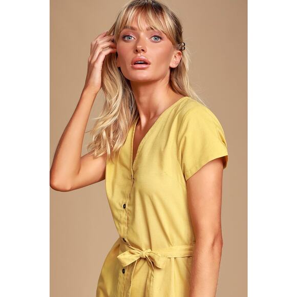 RVCA Landed Mustard Yellow Belted Button Down Dress SZ XL - Picture 2 of 10